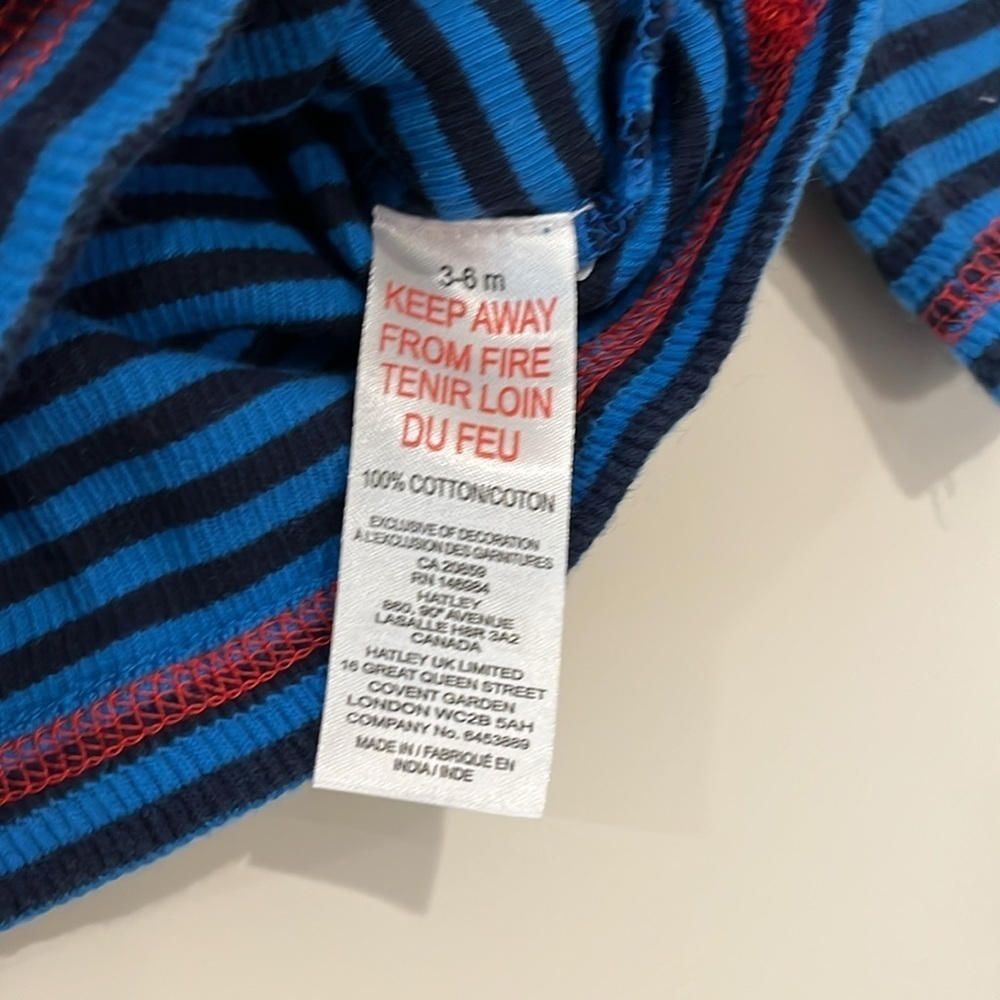 HATLEY Infant 3-6mo Tractor Striped Long Sleeve Cotton Thermal Blue White Red - Picture 6 of 8